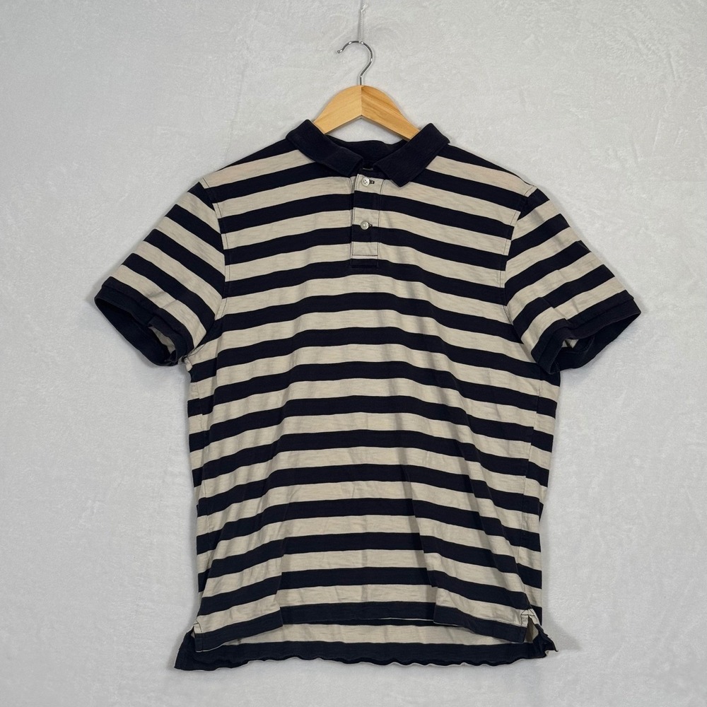 J.Crew‎ Navy Blue Striped Polo Shirt Large